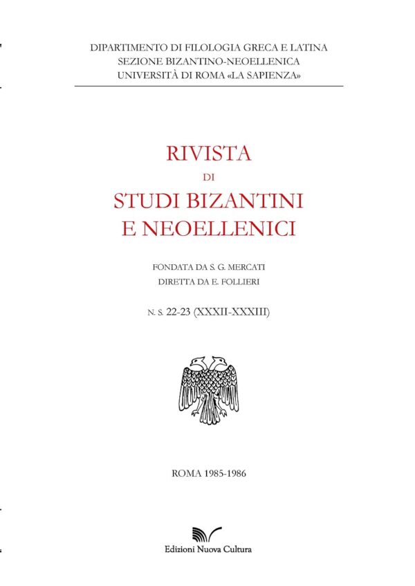 Rivista di studi bizantini e neoellenici n. 22-23 (1985-1986)