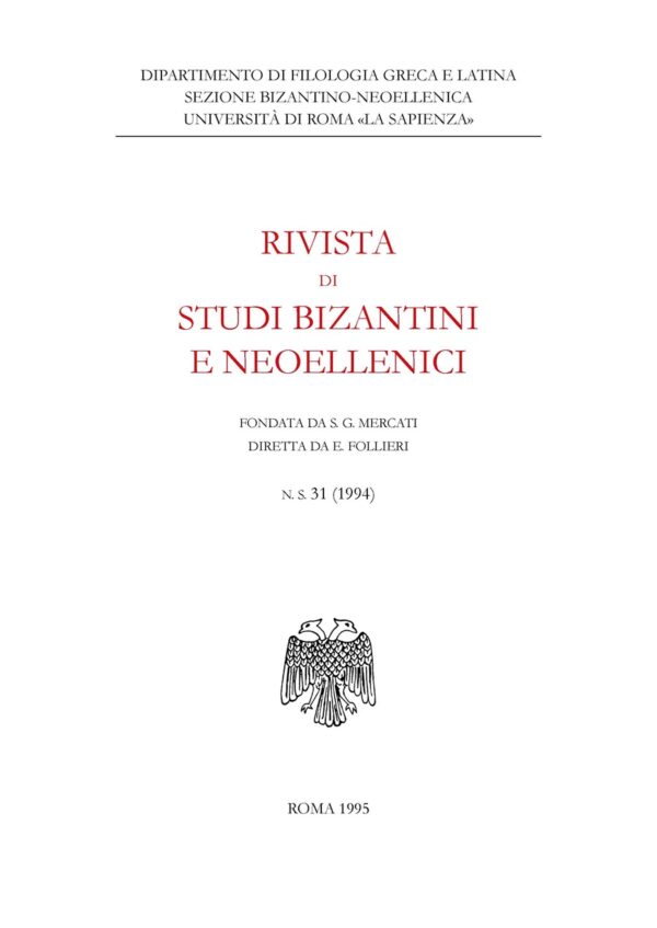 Rivista di studi bizantini e neoellenici n. 31 (1994)